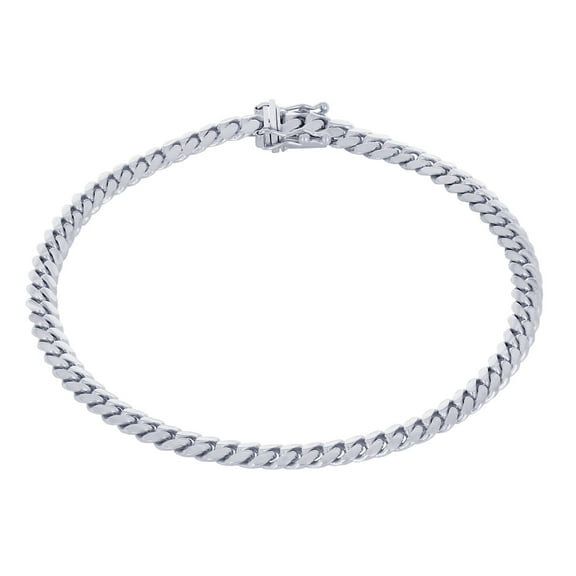 Nuragold 10K Real White Gold Solid Miami Cuban Link 4mm Chain Bracelet (7"-9") Italian Jewelry for Men & Women