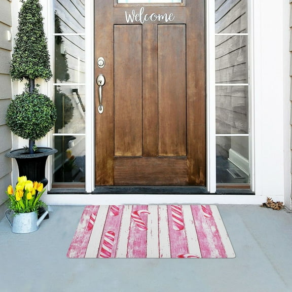 Candy Canes Pattern Outdoor Doormats NonSlip Bath Rugs Absorbent Muddy Dirt Resist Door Mats 32''x20''