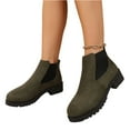 thumbnail image 2 of Women's Ankle Boots Chunky Low Heels Booties Slip On Elastic Fall Short Boots Women Round Toe Casual Solid Suede Comfortable Bootie Outdoor Non-Slip Hiking Riding Boot Walking Shoes Army Green, 2 of 5