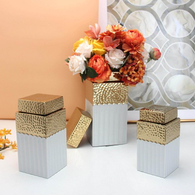 pitrice Flower Vase Coffee Sugar Tea Storage Ceramic Canister for Storage Canister Jar With Countertop