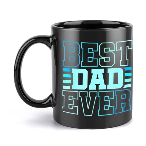 1pc Best Dad Ever Humorous Ceramic Mug 11oz 360ml Bold Blue Lettering on Black Coffee Cup Cartoon Style Design Durable Ceramic Birthday Holiday Dad Sentimental Present Eyecatching