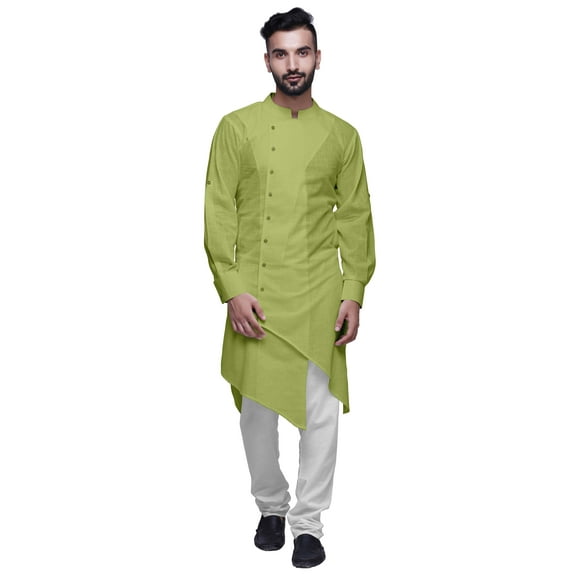 Atasi Solid Designer Long Kurta Shirt Asymmetric Cut Full Sleeve Kurta For Men-Small
