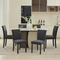 thumbnail image 3 of Sillas de Comedor Tapizadas Juego de 2 - Diseño Parsons en Tela Tipo Arpillera Gris Oscuro con Ribete de Tachuelas y Base de Madera - Asientos Acolchados para Cocina o Comedor, 3 of 8