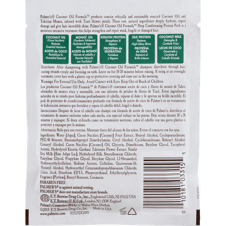 Palmer's Coconut Oil Formula Moisture Boost Protein Pack, Hair Treatment for Dry, Damaged, Over-Processed and Colored Hair, 2.1 OZ