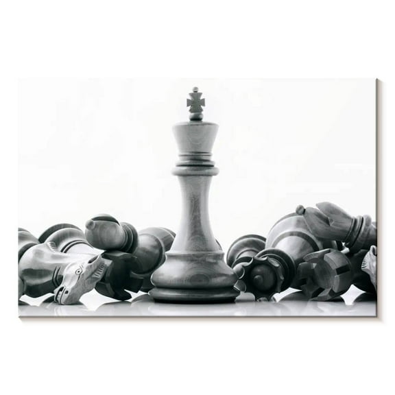 Elephant Stock Chess Game Victory Wall Art - Horizontal Canvas Wall Art - Living Room Wall Decor - Hobbies And Lifestyle Canvas - White And Black Decor - 12" x 8"