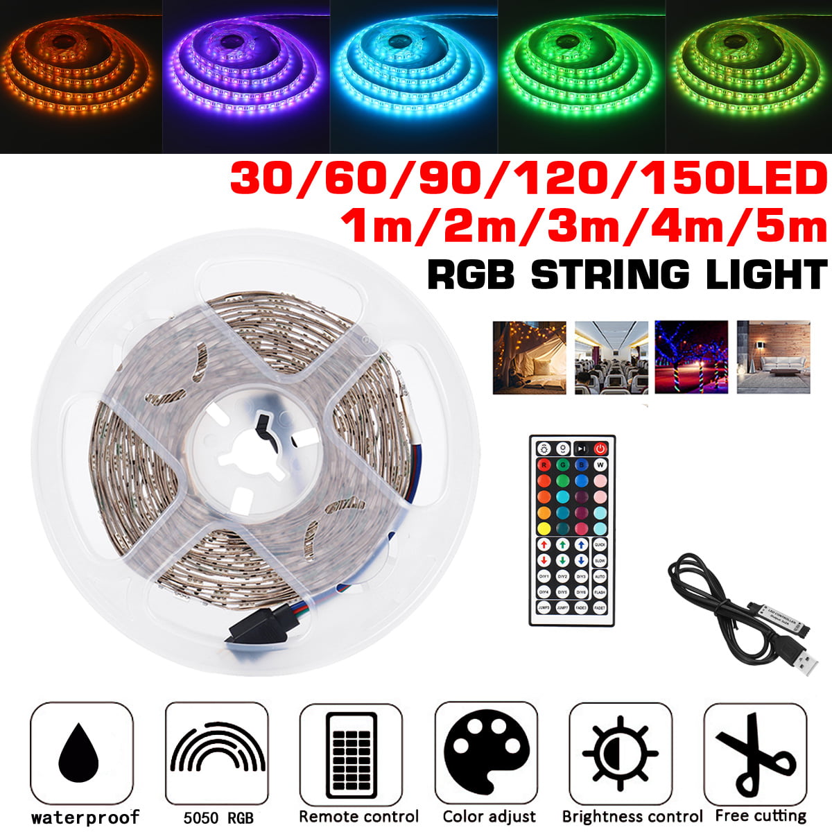 Details about   LED Strip Lights 32.8ft+10M 3528 SMD RGB Rope Lights Music Sync+IR Remote+USA 