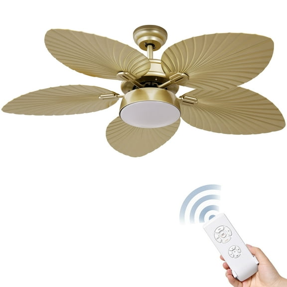 Dextrus 52-inch Tropical Ceiling Fans with Light and Remote, 3 Speed 5 Blades palm leaf ceiling fan with Memory Function for Outdoor, Indoor