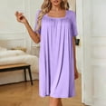 thumbnail image 2 of Tnhcen Women's Modal Short Sleeve Square Neck Loose Fit Pleated Sleep Dress Casual Nightgown for Women M - L Plus Size Breathable Comfortable Bedwear, 2 of 8