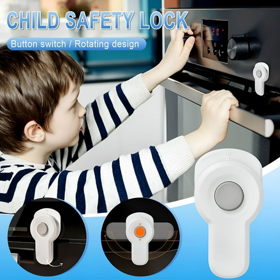 LAMIRO Baby Oven Door Lock,Heat-Resistant Child Safety Lock,No-Drill Installation,180° Revolving Double Button Oven Door Lock Child Safety