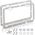 thumbnail image 1 of Paquete de 2 marcos de matrícula de coche Bling Bling para mujer, cubierta de placa de matrícula con diamantes brillantes, soporte para matrícula de coche, acero inoxidable (blanco), 1 of 5