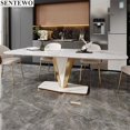 thumbnail image 3 of Luxury  Rock Slab Kitchen Dining Table Dinning Chair Set Stainless Steel Golden Base Faux Marble Table Chair Muebles De Cocina My Lux Decor Round, 3 of 20