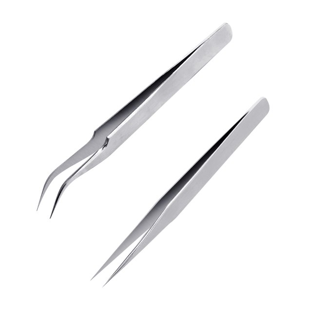 Juego de pinzas de precisión de acero inoxidable profesional que incluye pinzas rectas y pinzas curvadas