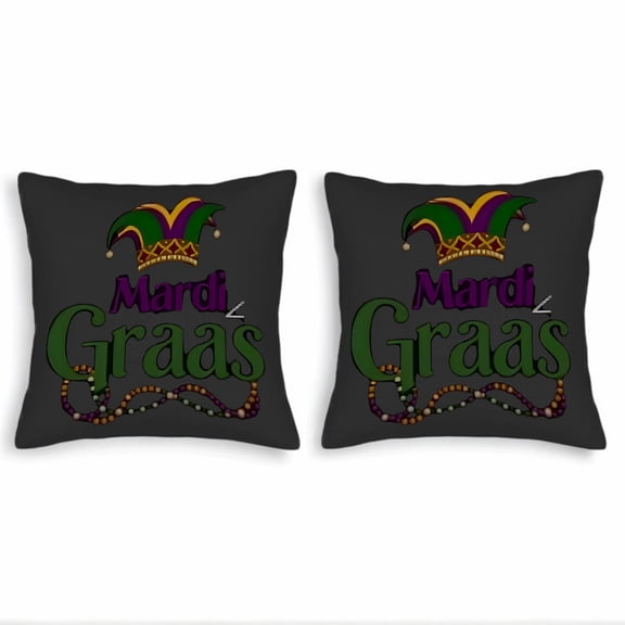 Set of 2 18x18in Throw Pillow Covers with Colorful Mardi Gras Jester Hat Design - Perfect for Couch Bed or Car Decor