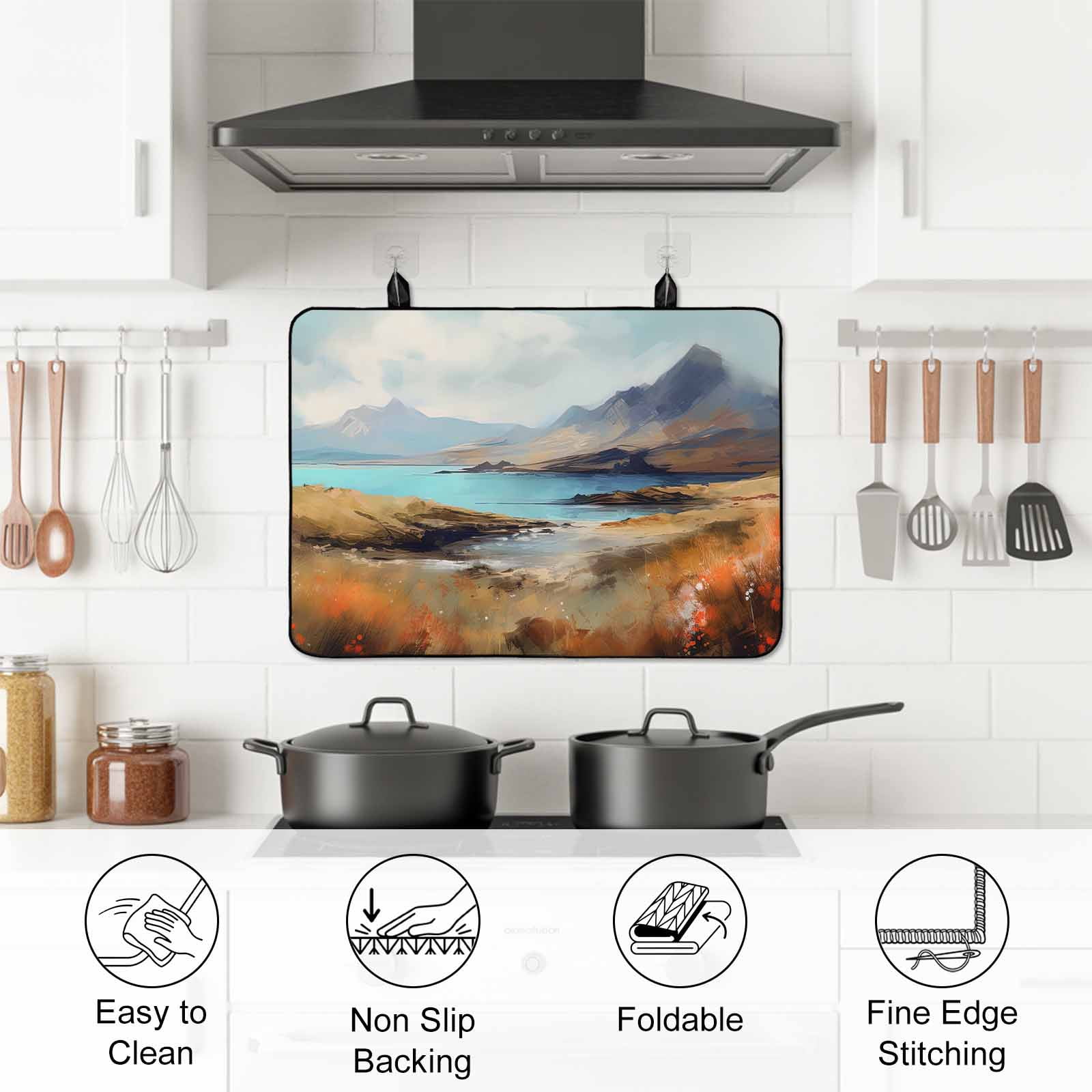Mountain Stove Top Cover for Electric Stove, Heat-proof & Non Slip Glass Top Stove Cover Protector, Modern Landscape Oil Painting Abstract Art Kitchen Flat Cooktop Rubber Mat 24x21 Inches