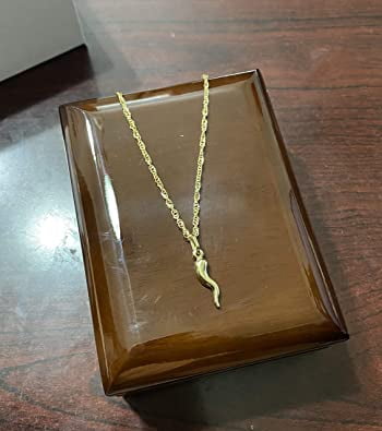 Solid 14K Gold Flat Open Wheat Chain Cornicello Italian Horn Pendant Necklace - Choose Chain Length and Width (Flat Open Wheat - 2mm, 20.0 Inches)