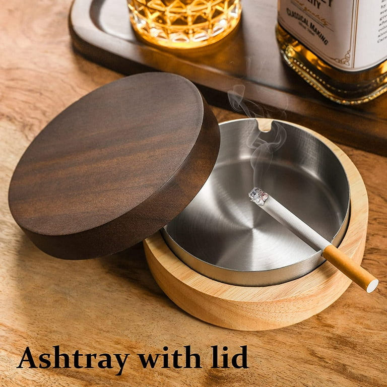 Outdoor Ashtray, Wooden Ash Tray With Lid, Windproof Ashtrays For  Cigarettes With Stainless Steel Liner, Portable Ash Trays For Indoor/outside/home/of