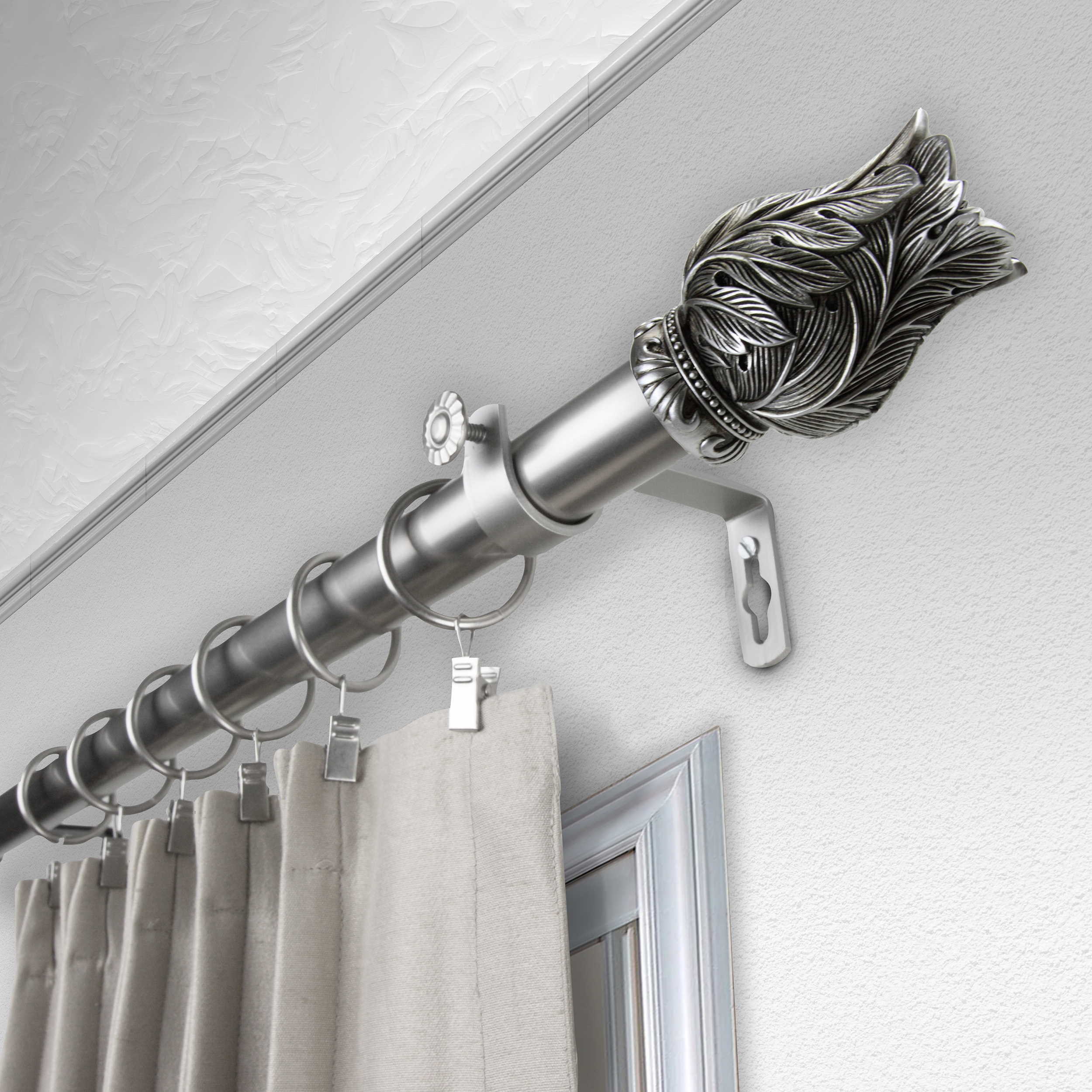 Tulip 1" Curtain Rod 66-120 inch - Satin Nickel