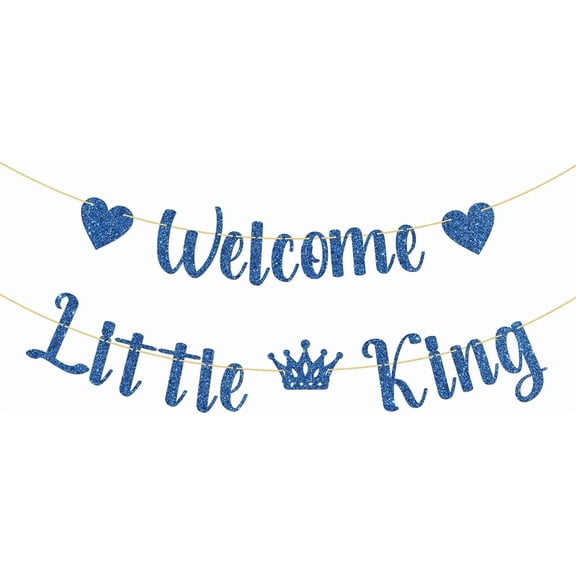 Welcome Little King Banner Gender Reveal Party Banner Supplies It's a Boy Pregnancy Announcement Party Decorations Blue Glitter