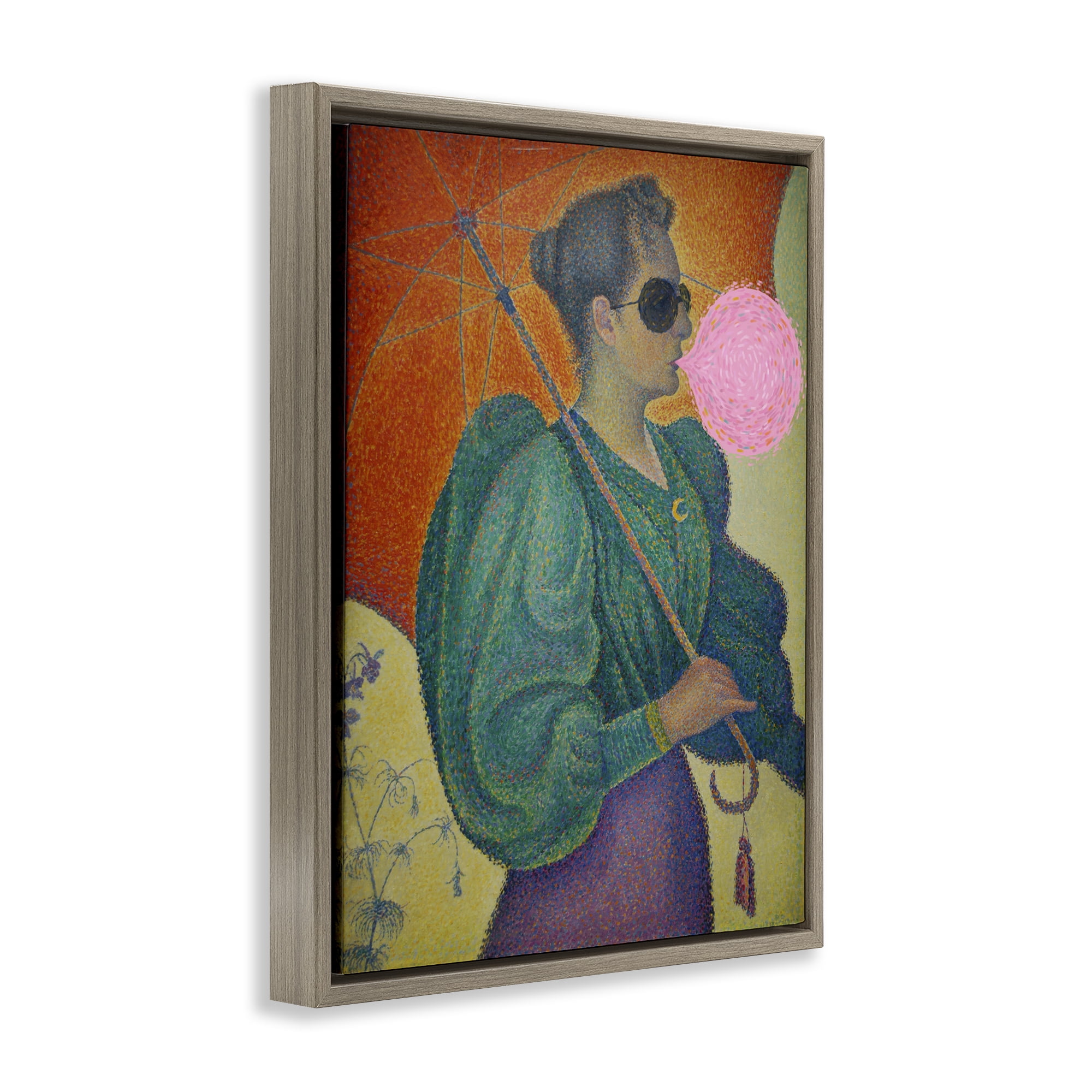Stupell Industries Impressionist Woman & Bubblegum People Painting Brown Floater Framed Canvas Art Print Wall Art, 25 x 31
