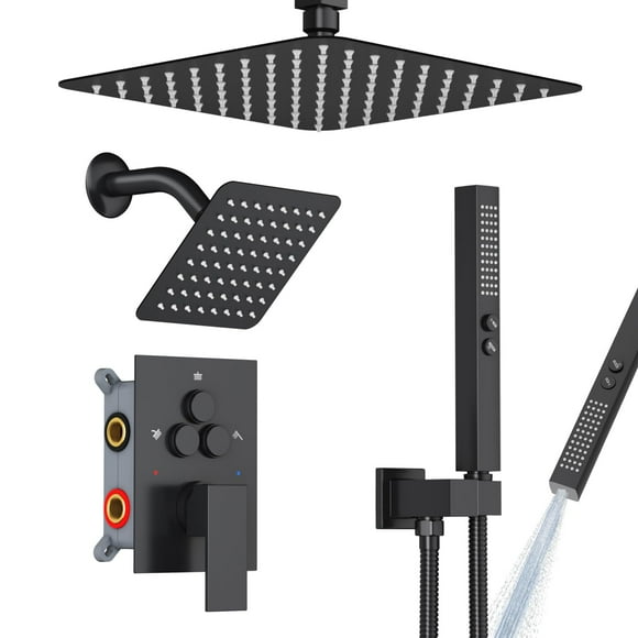 Set de Grifo para Ducha EMBATHER Negro Mate con Cabezas de Ducha Dobles de 25 cm