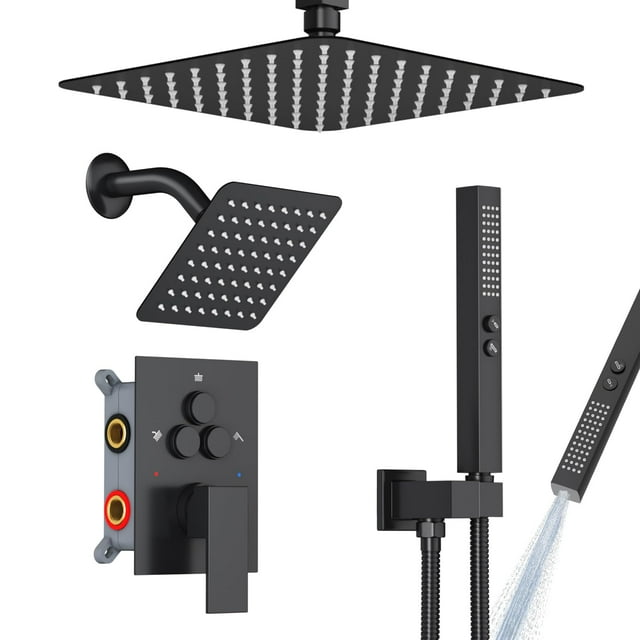 Set de Grifo para Ducha EMBATHER Negro Mate con Cabezas de Ducha Dobles de 25 cm