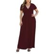 thumbnail image 3 of Aiyino Women Plus Size V Neck Short Sleeve Casual Evening Dress, Comfortable Elegant Party Maxi Dress,Wine Red 2XL, 3 of 8