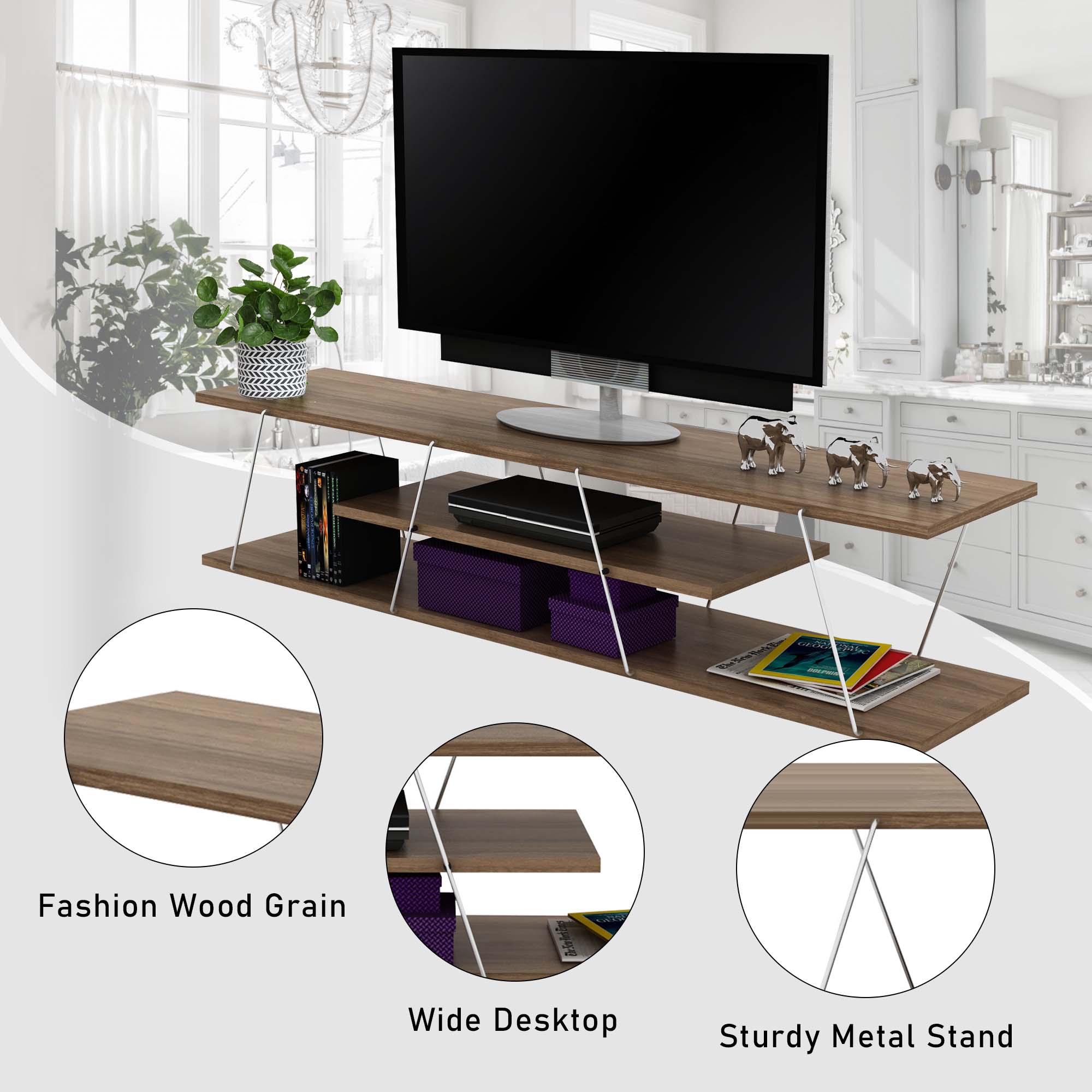 Aukfa Mid-Century Modern TV Stand for TVs up to 60" - Entertainment Center for Living Room - Storage