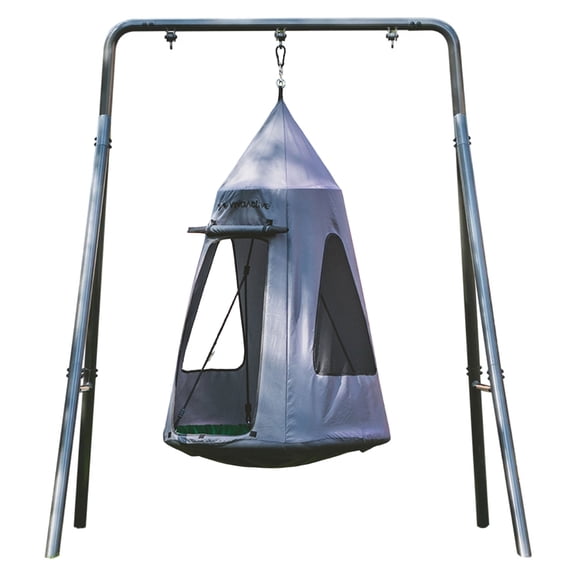 gobaplay Single Swing Set Frame Playground Equipment with FlyMax 40" Saucer & Hanging Tent