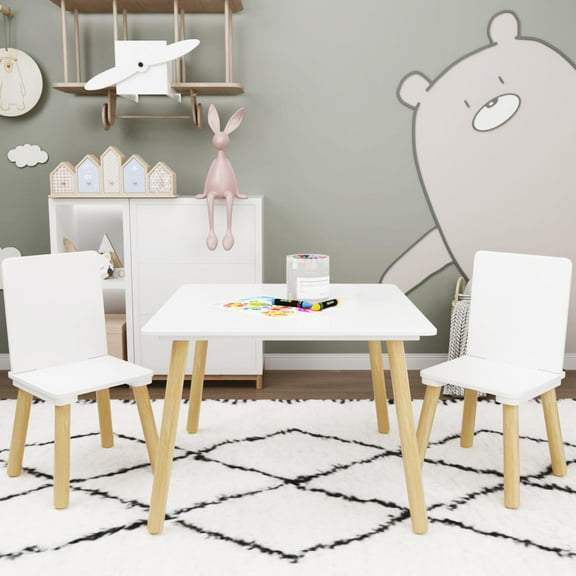Syngar Kids Table and Chairs Set 3 Piece,Wooden Activity Table and Chairs Set for Toddlers Eating, Arts, Crafts, Drawing, Reading, PlayRoom, Gift for Gils Boys 1-7