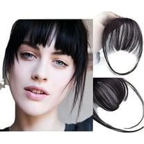 Clip in Bangs 100% Human Hair Extensions Reddish Brown Clip on Fringe Bangs with nice net Natural Flat neat Bangs with (Wispy Bangs, Natural Black)