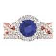 thumbnail image 2 of 1.92 ct Brilliant Round Cut Tanzanite 14k Rose Gold Halo Solitaire with Accents Engagement Bridal Wedding Ring Band Set size 10.75, 2 of 7