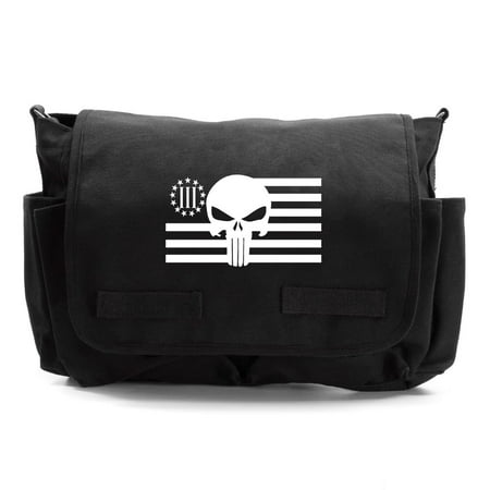 Punisher Skull Three Percenter American Flag Army Canvas Messenger Shoulder (Best Italian American Comedians)