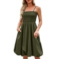 thumbnail image 3 of ZVAVZ Robes d'Été pour Femmes 2025 Vacances Maxi, Robe à Bretelles Spaghetti Smockée Couleur Unie Boho Décontractée Jupe Midi Verte,P, 3 of 6