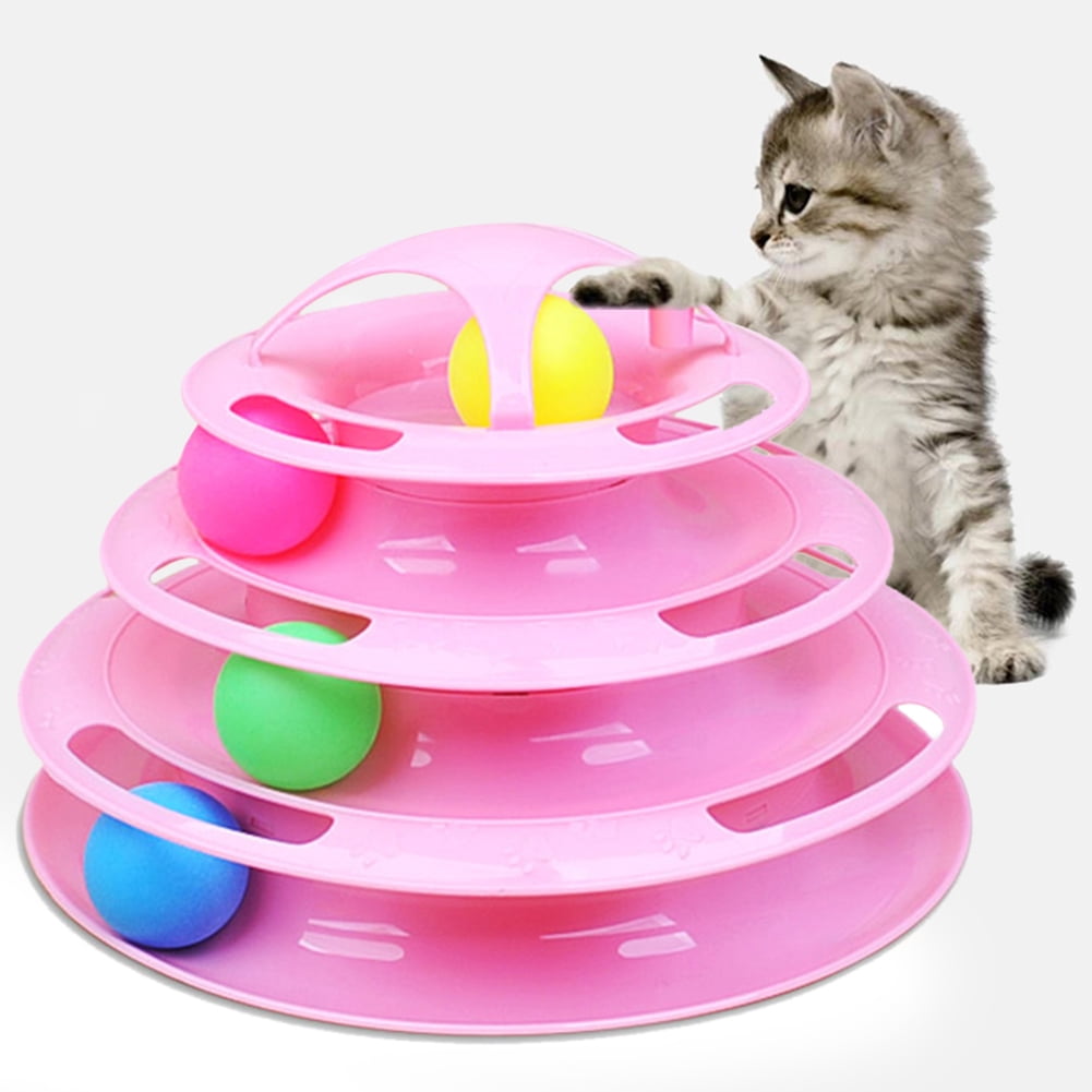 2 Layers Tower of Tracks Pet Cat Kitten Play Ball Intelligence Toys Cat Feeder 