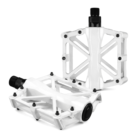 White 9/16" Universal Bike Pedals, Aluminum Alloy Anti-Slip Platform for Mountain, BMX, Road & City Biking