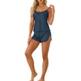 thumbnail image 2 of INSPIRE CHIC Women's Satin Pajamas Sets Cami Top with Shorts 2 Pcs Sleepwear Silky Pajama Set XS Navy Blue, 2 of 5
