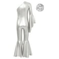 thumbnail image 2 of Linjinx Kids Girls Shiny Metallic One Shoulder Flare Sleeve Jumpsuit Romper Playsuit with Hair Silver 8, 2 of 5