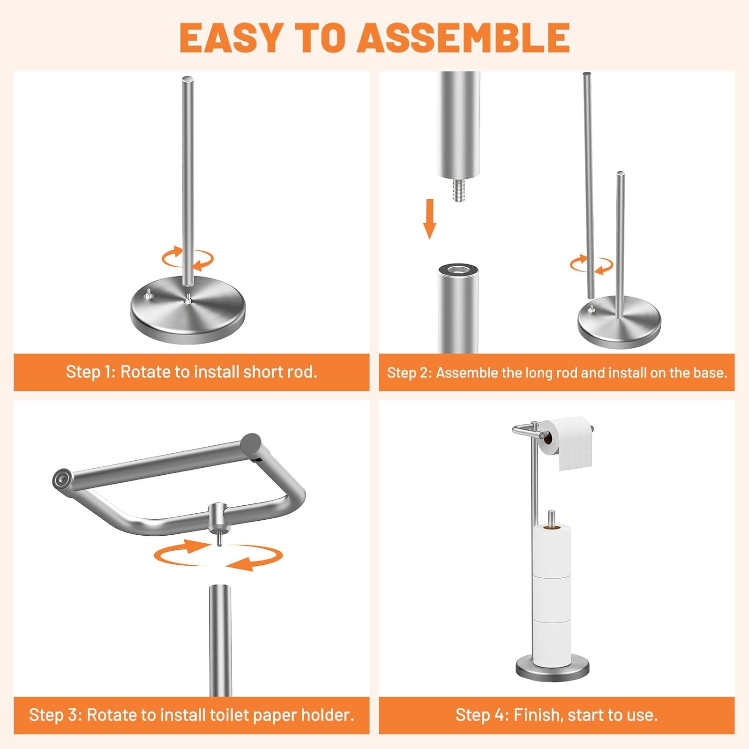 Toilet Paper Holder Stand, Brushed Nickel Freestanding Toilet Paper Holder with Post Pivoting Design and Stable Weighted Base, Stainless Steel Bathroom Toilet Paper Holder
