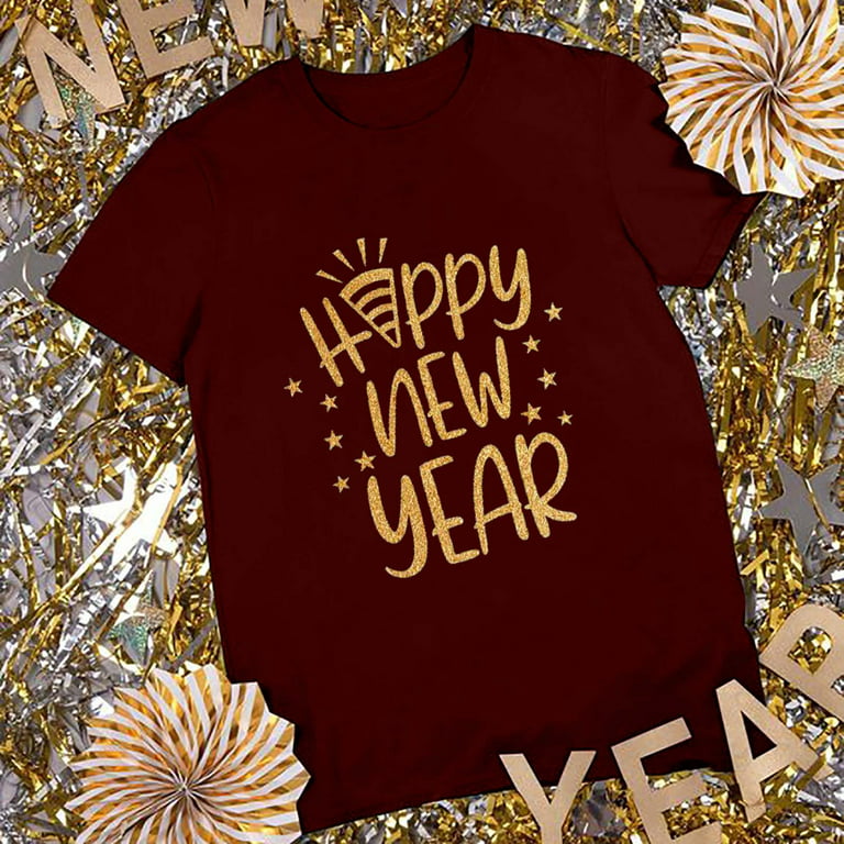 Happy New Year 2023 Years Supplies New Short Eve Shirts Tee Neck Party T-Shirt Round Sleeve 2023
