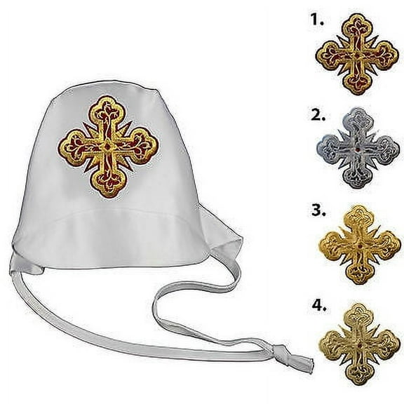 Baby Toddler Boy Christening Baptism Gold Silver Red Embroidered Cross White Hat