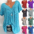 thumbnail image 3 of BEFOKA Women Plus Size V-Neck Print Blouse Short Sleeves Pullover Tops Shirt Purple L, 3 of 6