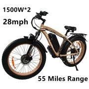 1500W*2 Dual Motor Adult Electric Bike, 28mph 48V 23Ah, 55 Miles Range, Removable Battery, 26" x4.0 Fat Tires 21 Speed Electric Bike, Beach, Off-Road, Mountain Electric Bike Brown