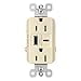 thumbnail image 3 of Legrand radiant R26USBAC6LA 15 Amp Réceptacle Duplex Résistant à l'Inviolabilité avec Ports de Charge USB Ultra Rapide A/C 6.0A, Amande Légère (1 Unité), 3 of 4