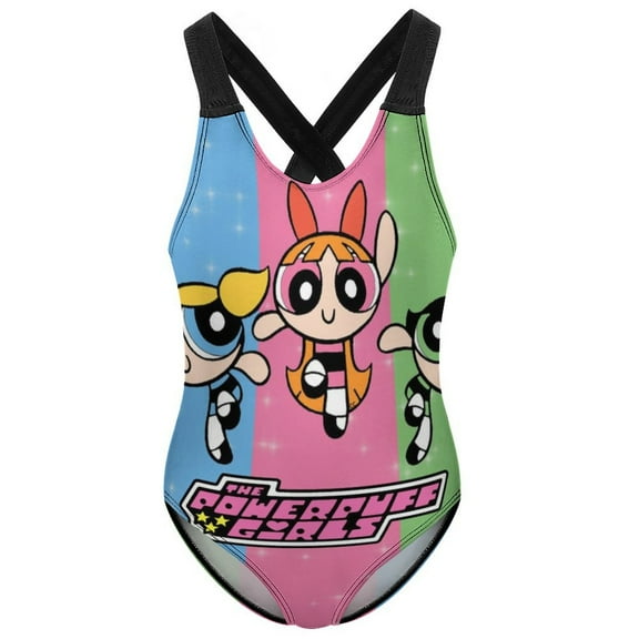 The Powerpuff Girls Swimwear Kids' One-Piece Swimsuit Quick-Dry Cute Printed Girls' Swimwear Bathing Suit for Beach & Pool 6-7Y(110cm)