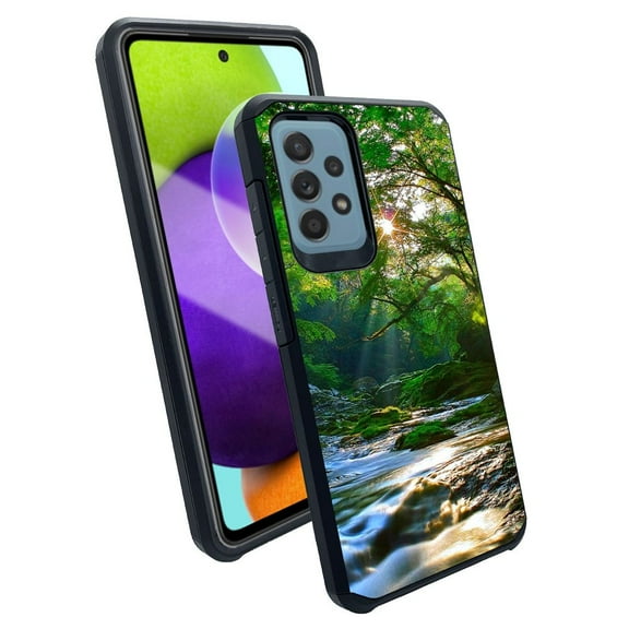 ANJ Slim Dual Layer Shockproof Case Tempered Glass Cover for Samsung Galaxy A52 5G - Forest Stream