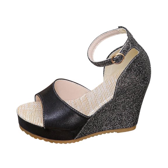 Wedge Sandals for Women Baeitkot Women's Fashionable Casual Spring and Summer Versatile Plus Size Beach Wedge Sandals Solid Color Peep Toe Open Toe One-Strap Buckle Sandals