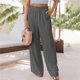 thumbnail image 2 of Pantalones largos para mujer, pierna ancha, volantes, cintura media, color puro, elegantes, elásticos, informales, sueltos, con bolsillo para verano, gris, L, 2 of 6