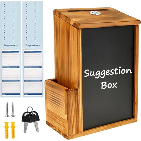 Wooden suggestion box with slot and lock wooden donation suggestion collection box for fundraising with blackboard and 50 suggestion cards prayer box used for weddings churches and classrooms vo