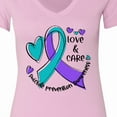 thumbnail image 4 of Inktastic Love and Care Suicide Prevention Awareness Ribbon and Hearts Women's V-Neck T-Shirt, 4 of 5