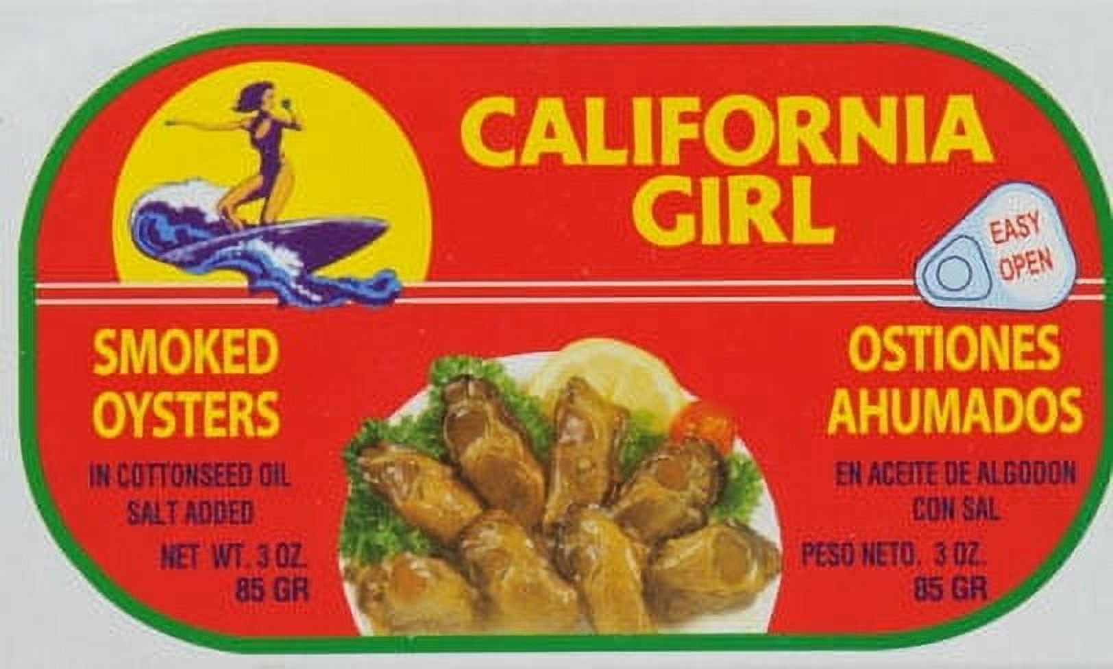 California Girl Salted Smoked Oysters in Cottonseed Oil, 3 oz